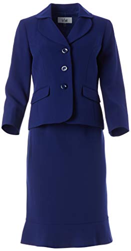 Le Suit Women's 3 Button Notch Collar Jacket with Flare Skirt Stretch Crepe Suit, Royal Navy, 18