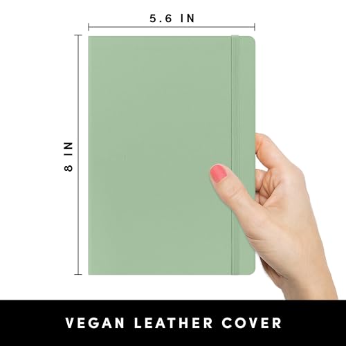 Image of PAPERAGE Dotted Journal Notebook, (Sage Green), 160 Pages, Medium 5.6 in x 8 in - 100 GSM Thick Paper - Hardcover Journaling Notebook for Work, School & Bullet Journaling