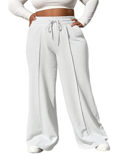 YeGine Women Plus Size Wide Leg Sweatpants Elastic Waist Loose Fit Summer Casual Drawstring Baggy Active Pants