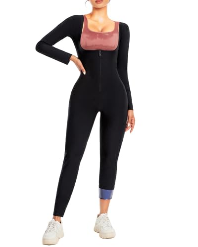 DEHORU Combinaison Intégrale 3 in1 Manche Longue Sauna Suit Shapewear Vêtements de Sudation Femme Shapewear Costume D'entraînement(BK XL)