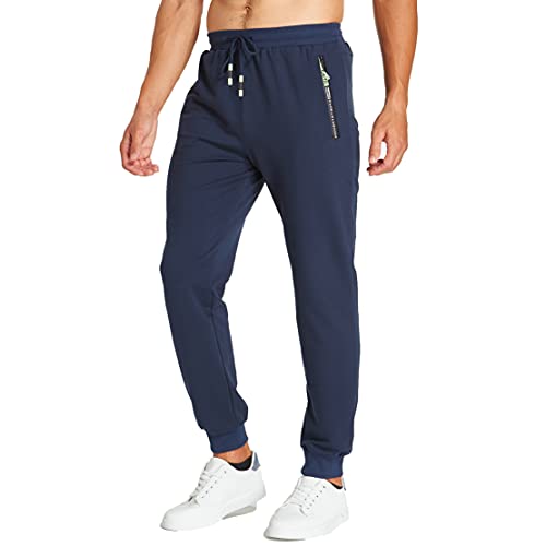 ZOXOZ Tracksuit Bottoms Men Zipped Pockets Cotton Elasticated Hem Slim Fit Sweatpants Mens Joggers Bottoms Blue L