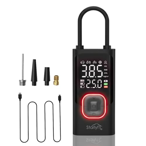 STARLYF Air Compressor, Tragbarer Luftkompressor – Kabellos & Wiederaufladbar, 150 PSI, Auto-Stop, LCD-Display, Luftpumpe für Auto, Motorrad, Fahrrad, E-Scooter & Bälle, kompakt & leistungsstark