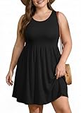 OLRIK Plus Size Black Dress A-Line Summer Sleeveless Knee Length Plus Size Tank Dress with Pockets Black-3X