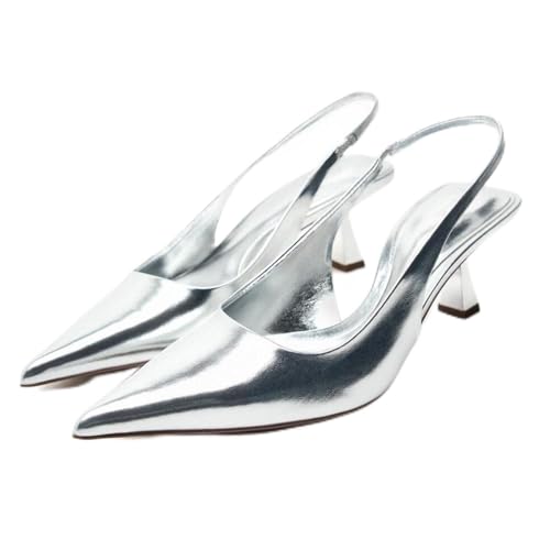 MRKEWUNEY Fashion Slingback Pumps Shoes for Women Pointed Toe Kitten Heels