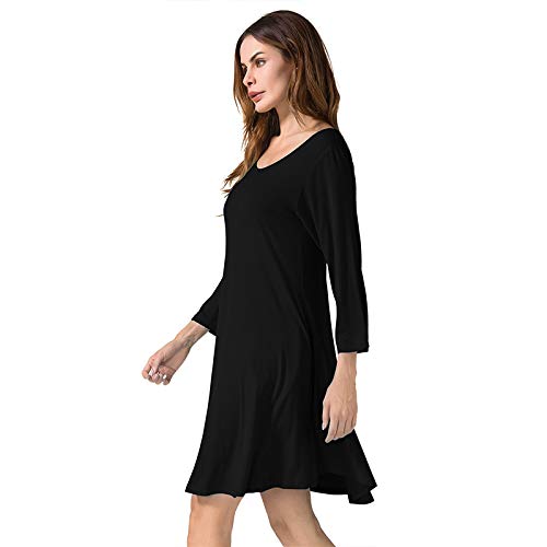 Jollielovin Fall Dresses For Women 3/4 Sleeve Plus Size Tshirt Dresses With Pockets Casual Swing Long Sleeve Dresses Loose Fit Winter Dresses Black 1X #TOP1