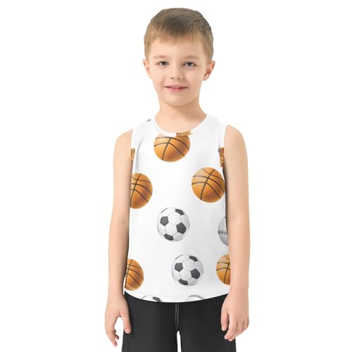 Boys' Tank Top Shirt White Background Basketball Football Baseball Pattern Sleeveless T-Shirts2