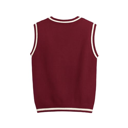 Image of Sweater Vest Women,Sleeveless V Neck Argyle Plaid Long Preppy Loose Knitted Casual School Sweaters Tank Top
