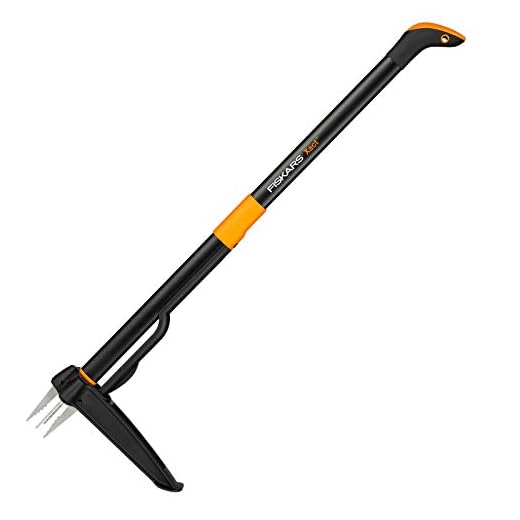 Fiskars Extractor de maleza, Longitud: 1 m, Mango de acero inoxidable/Mango de plástico, Negro/Naranja, Xact, 1020126