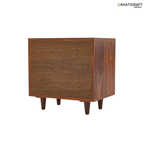 Image of Solid Sheesham Wood Rukm Bedside Table with 2 Drawer Storage for Bedroom | Wooden Nightstand Side Table for Living Room, Home and Hotels | Honey Finish