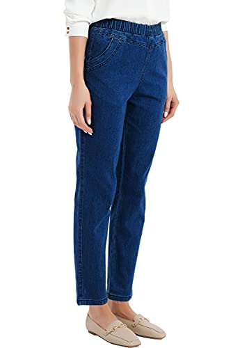 Soojun Women's Elastic Waist Jeans Stretch Pull On Pants, Blue, Medium #TOP2