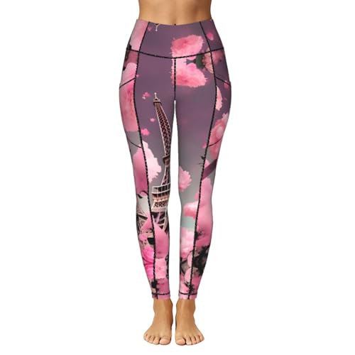 Leggings con estampado floral rojo de la Torre Eiffel conjuntos de entrenamiento para fitness 2