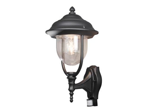 LED Außenwandleuchte Schwarz im Landhausstil mit Bewegungsmelder, Höhe 48cm