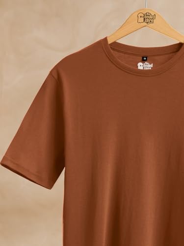 Image of The Souled Store Supima: Earthen Clay Men and Boys Short Sleeves Round Neck Solid Regular Fit Cotton Supima T-Shirts