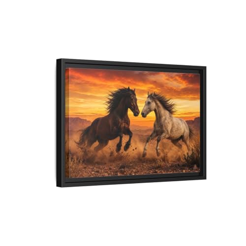 Toile chevaux sauvages sunset horizontal décoration salon au-dessus console