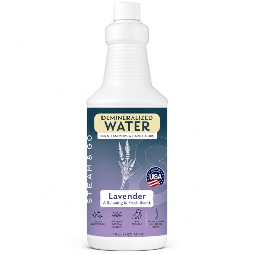 Image of Steam & Go Demineralized Water for Steam Mop - Lavender Scent, 32 oz | Scented Floor Cleaner Solution, Ready-to-Use, Compatible with Any Steam Cleaner