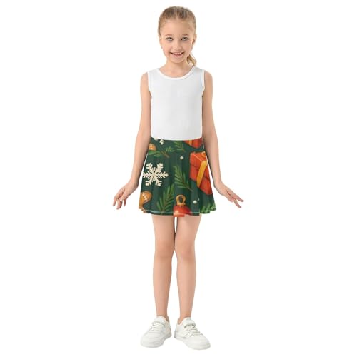 Joisal 2 in 1 Athletic Shorts Girls Skorts Tennis Skirts Kids Pleated Skort Cute Christmas Gingerbread Green 4t3