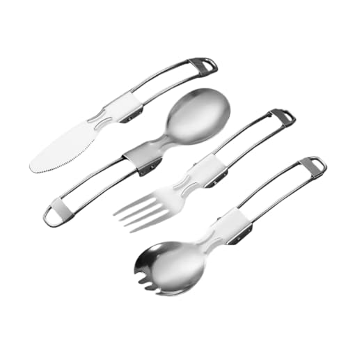 STOBAZA Folding Cutlery Set 4-pc Steel Wire Salad Spoon Fork Knife for Home Hotel Restaurant