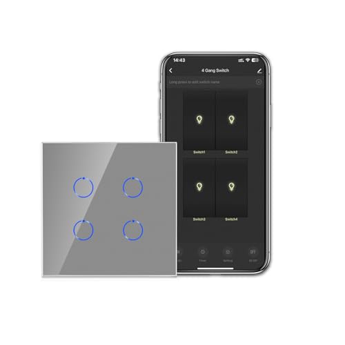 CNBINGO WiFi Smart Light Switch Work with Alexa, Google Assistant, Multi-Way Control by Smart Life App, 4-Gang Touch Switch