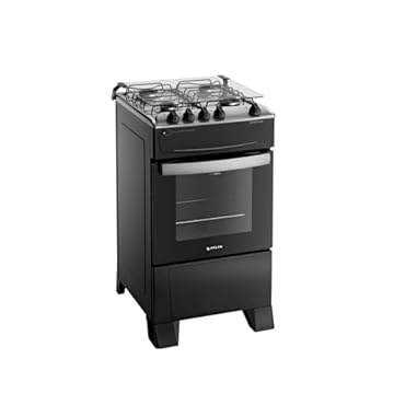 Fogão 4 Bocas Preto com Mesa Inox Atlas Atenas Bivolt