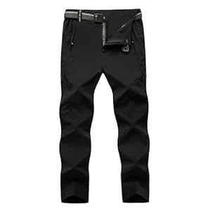 TBMPOY Men’s Lightweight Hiking Pants with Belt 5 Zip Pockets Waterproof Quick-Dry Travel Fishing Work Outdoor Pants