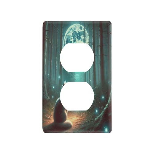 Cat Moon Light Switch Cover Decorative Receptacle Outlet Wall Plate Guard Plastic Wall Outlet Cover for Home Decor Room Office Bathroom (Duplex Outlets Cover)