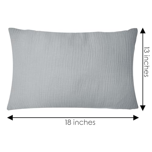 Image of Organic Cotton Muslin Mini Pillowcases with Envelope Design,2 Pack Ultra Breathable Kids Toddler Pillowcases for Boys and Girls- 13 x 18 inches (Grey)