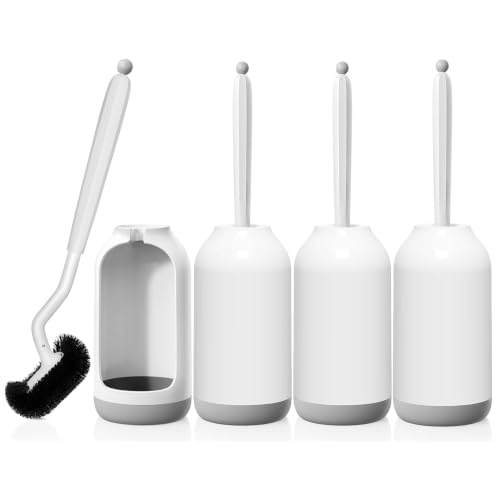 Image of HAMITOR Toilet Bowl Brush Holder Set: Curved Bristle for Deep Cleaning