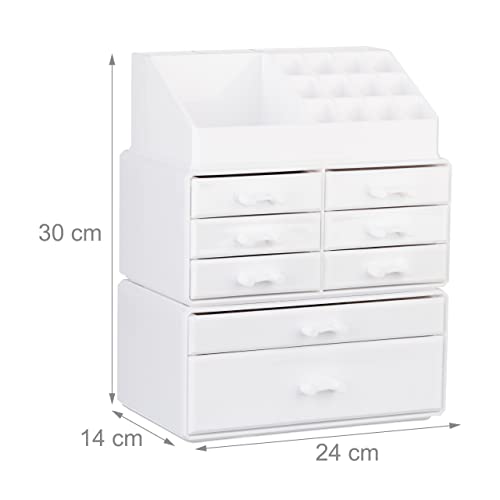 Relaxdays Make Up Organizer mit Schubladen, stapelbares Kosmetikregal f. Schmuck u. Make Up, Schminkaufbewahrung, weiß, 14 x 24 x 30 cm 4