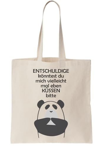 Functon+ Disculpe ¿Podrías Besarme Tal vez Veces? Lindo Pequeño Panda Bolsa Tote Bag Natural, beige, talla única