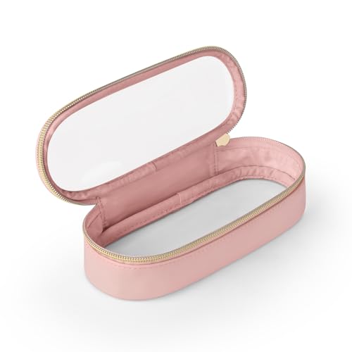 Soimeat Clear Travel Makeup Brush Holder, Leather Makeup Brush Toiletry Bag, Pink, Small, Clear Travel Makeup Brush Bag