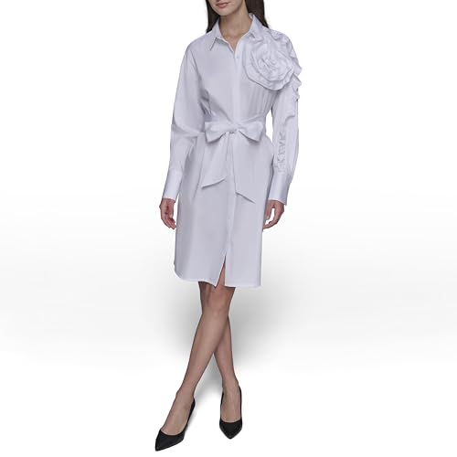 Image of Karl Lagerfeld Women's Accent Button Up Long Sleeve Shirt Dress Dress
