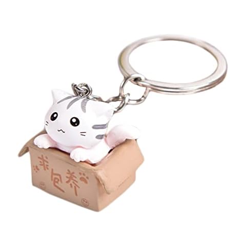 YEHJDSMD Lovely Cartoon Cat Key Rings Chains Pendant Creative Ask For Support Cat Keychain for Kids Girls Cute Kitten Car Key Ring Trinkets Bag Purse Charm Jewelry Accessories Gifts (white), S Cover