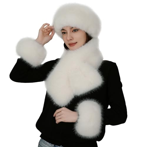 Faux Fox Fur Scarf Set - Soft Fluffy Headband & Arm Warmers(Faux Fur Cuff) - Winter Women's Accessories, 2-Piece/3-Piece