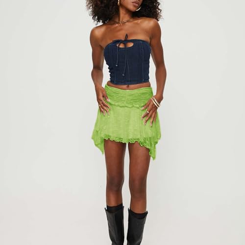 Womens Low Rise Lace Mini Skirt Y2k Layered Pleated Ruffle Short Skirt Flowy Underskirt Fairy Half Slip Skirt4
