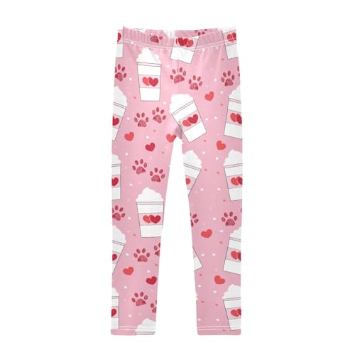Girls Leggings Paw and Coffee Valentine's Day Toddler Girls Clothes Leggings for Girls Toddler Girls Leggings 3-4T