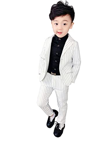 Costume garçon à rayures avec veste revers à encoche et pantalon d'école
