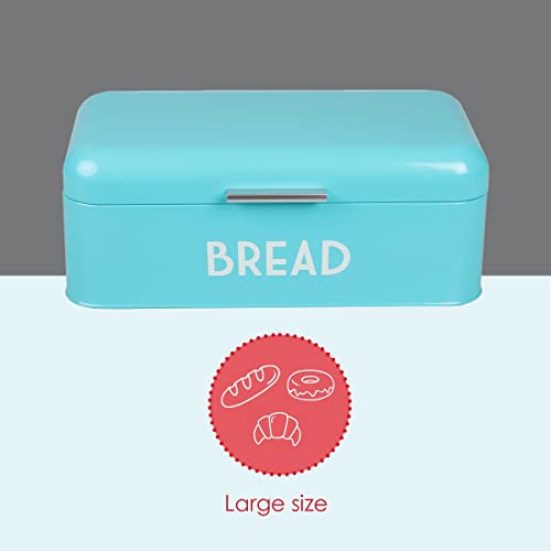 Retro Bread Box For Kitchen Countertop, Metal, (Turquoise) By Home Basics, Vented With Hinge Top Large Bread Box Keeps Loaves, Bagels, Croissants Fresh - Thumbnail 4