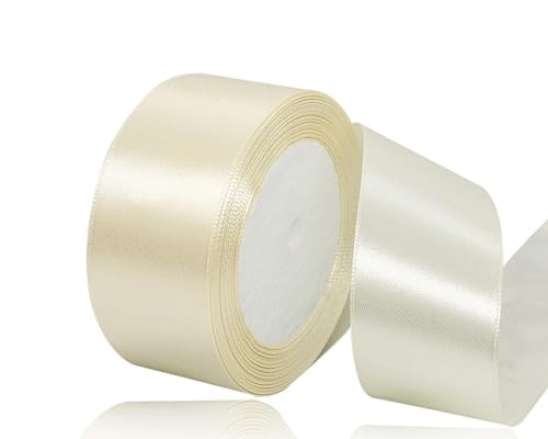 Cinta de Raso Beige 40mm, 22Metros Cinta de Satén para Envolver regalos, Manualidades, Globos, Ramo de Novia, Cinta de Tela para Decoración de Recuerdos de Boda