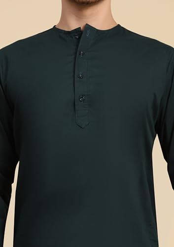 Image of SKAVIJ Men's Pure Cotton Solid Kurta Pajama Set Round Neck Casual Yoga Dress (KP096green Green L)