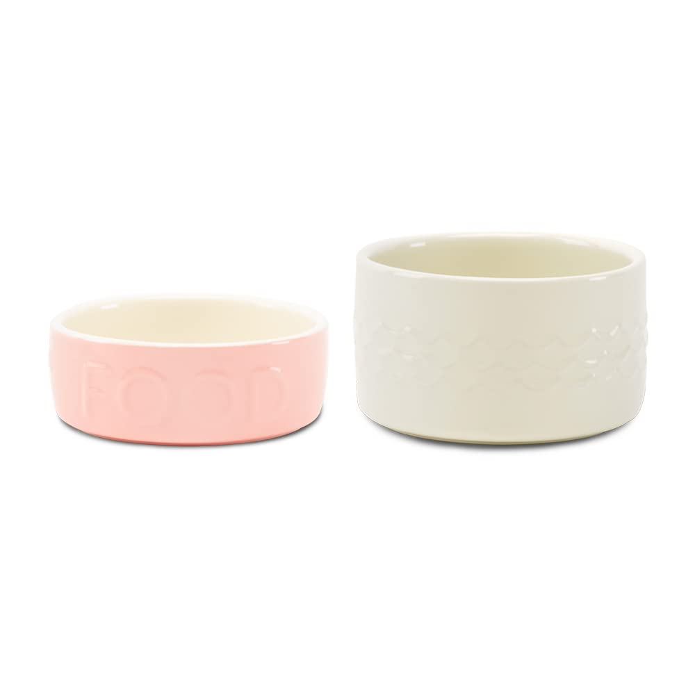 Scruffs 15cm Set of 2 Pet Feeding Bowls - Cream Stoneware Ceramic