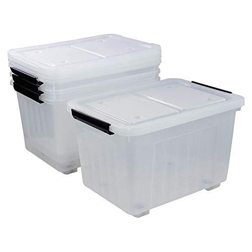 Rinboat 4-Pack Plastic Storage Box with Lid, Clear Storage Container, Hold 30 L