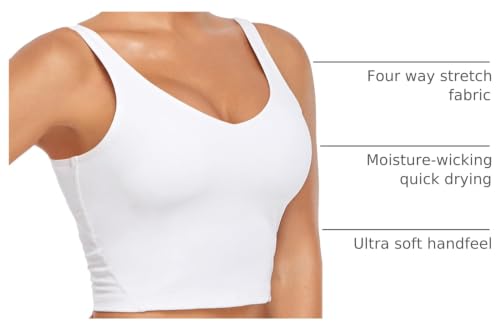 Image of Oalka Sports Bra Womens Longline Padded Crop Yoga Tank Tops | Built in Bras, Workout, Athletic, Fitness, Super Soft, Comfort, Cropped Top, Removable Pads, Heart Neckline For Women