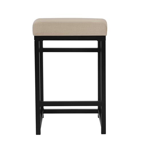 Image of HomePop Metal Frame Counter Stool, 24-Inch, Light Tan