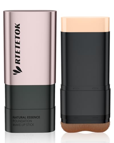 RTETETOK Foundation Stick Makeup with Brush Medium Coverage, Foundation Stick Smooth Long Lasting, Portable Face Eraser Base Make Up Lightweight for Dry and Combination Skin - Natural
