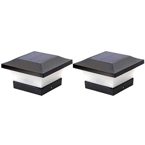 Luces de poste solares LED Jardín al aire libre Impermeable Cuadrado Negro Lámpara de tapa de poste de paisaje para postes de madera 4x4, cubierta, patio (luz blanca 6000K, 2 piezas) Cover