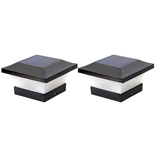 Luces de poste solares LED Jardín al aire libre Impermeable Cuadrado Negro Lámpara de tapa de poste de paisaje para postes de madera 4x4, cubierta, patio (luz blanca 6000K, 2 piezas)