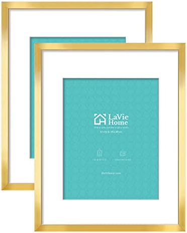LaVie Home 16x20 Picture Frames (2 Pack, Gold), Simple Designed Wood Frame Set for Pictures 11x14 with Mat, Horizontal and Vertical Formats for Wall Mounting, Ideal for Home Decor and Office Decor