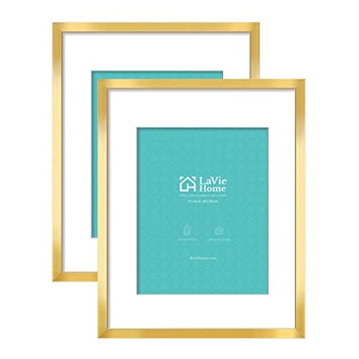 LaVie Home 16x20 Picture Frames (2 Pack, Gold), Simple Designed Wood Frame Set for Pictures 11x14 with Mat, Horizontal and Vertical Formats for Wall Mounting, Ideal for Home Decor and Office Decor