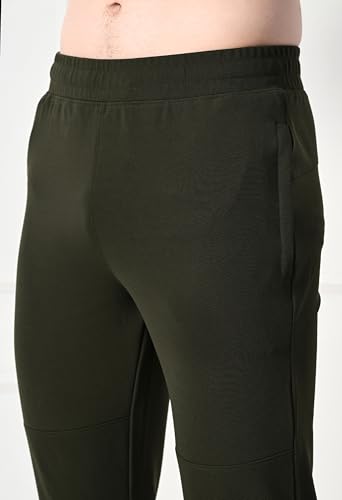 Image of Men's Dobby Lycra Solid Gym, Yoga & Sports Wear Stretchable Dri Fit Track Pant with Zipper Pockets(Olive,M)