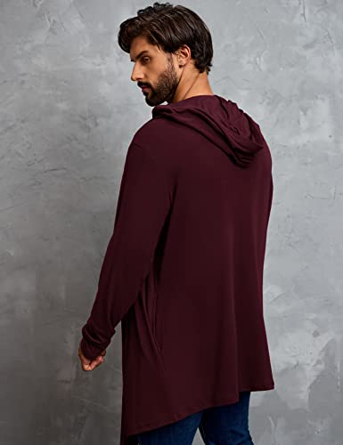 Carplsu Mens Duster Cardigan Mens Long Cardigan Sweaters With Hood Men Long Fashion Hoodie Wine Red Xl #TOP3